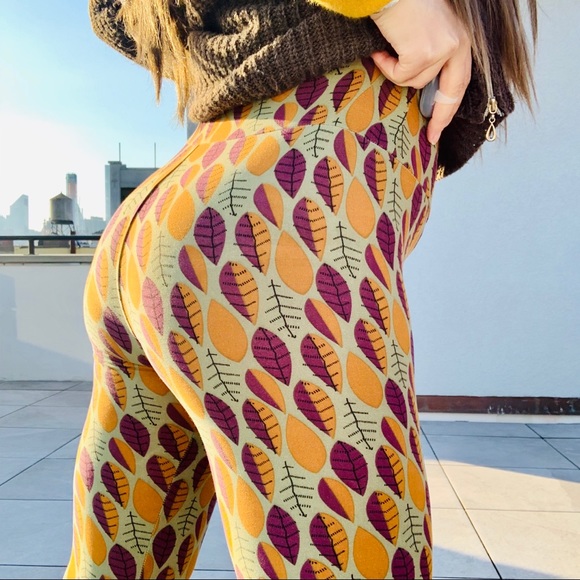 LuLaRoe Hi-Waist Floral Green Legging Pant Elastic Velvet Feel Foliage Print - Picture 3 of 16